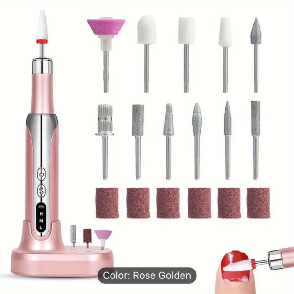 Electric Nail Drill Set in Rose Gold